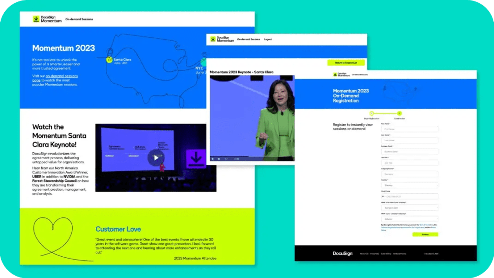  DocuSign event registration page driving urgency with terms like "instant" and "on demand"