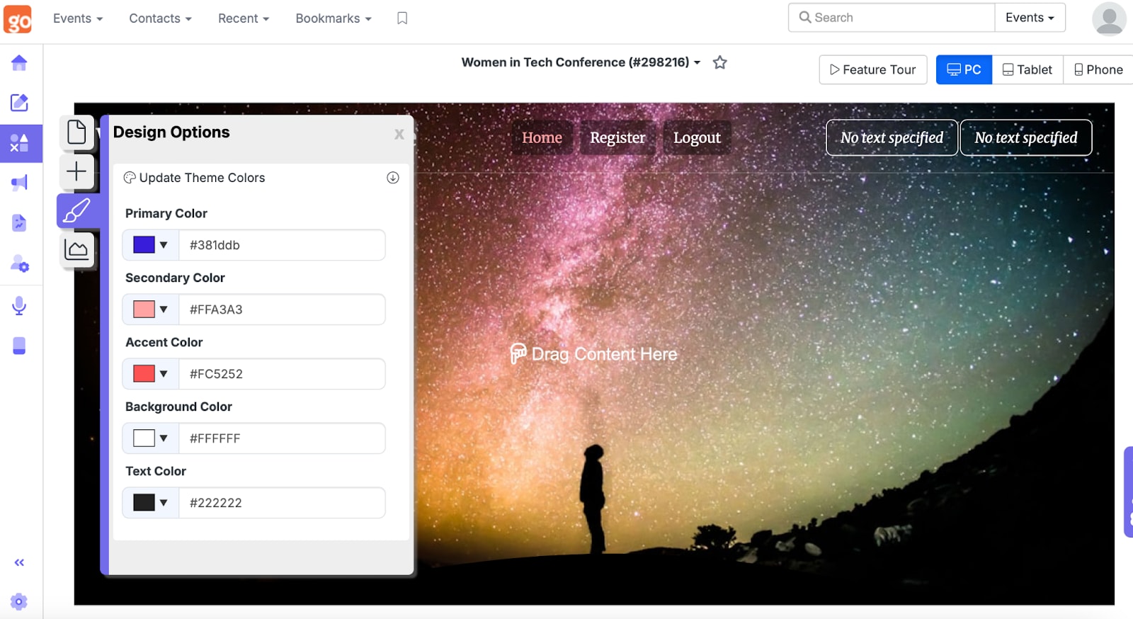 Swoogo's drag-and-drop event registration page builder