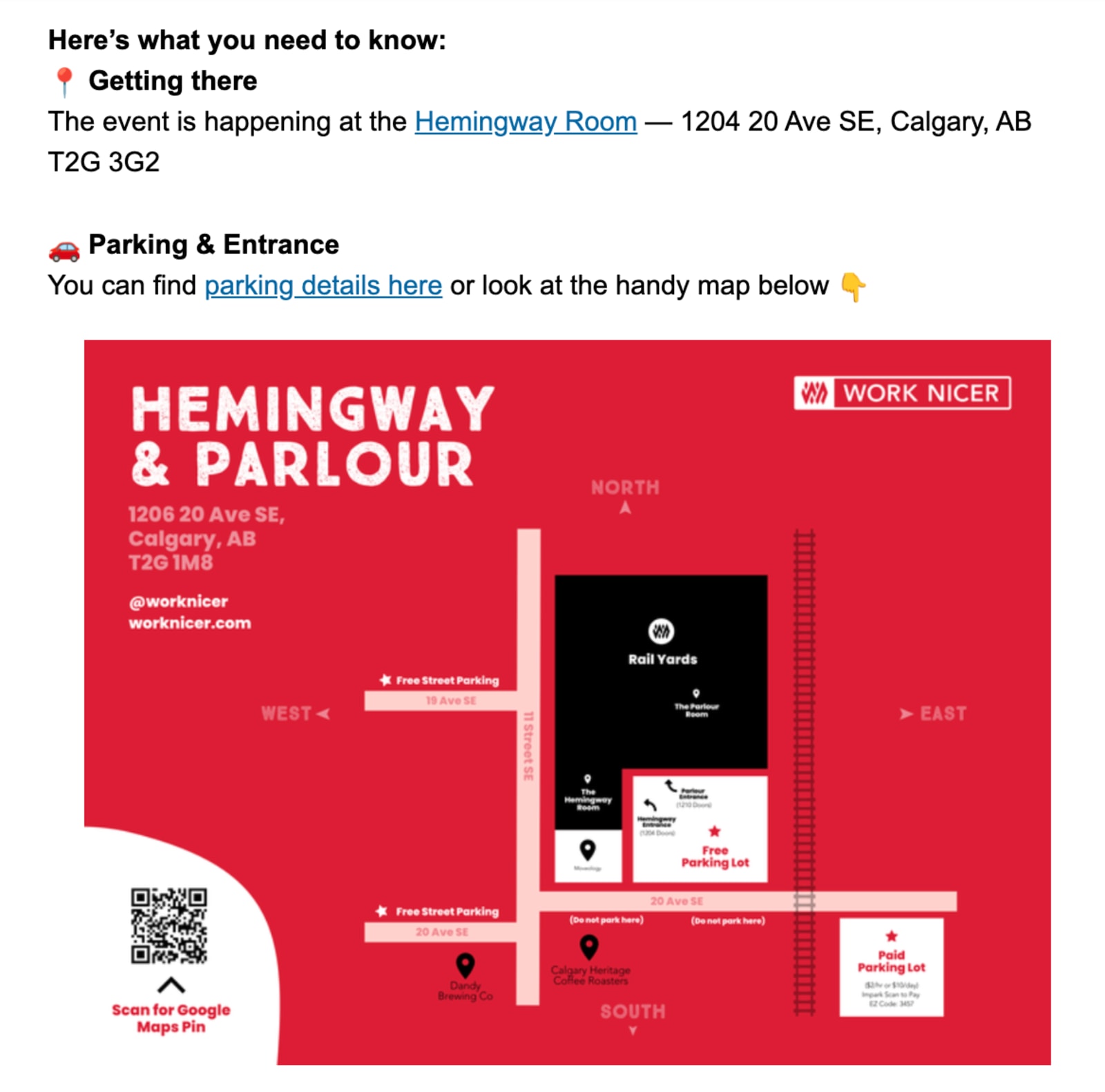 Example of adding a parking map to your pre-event email