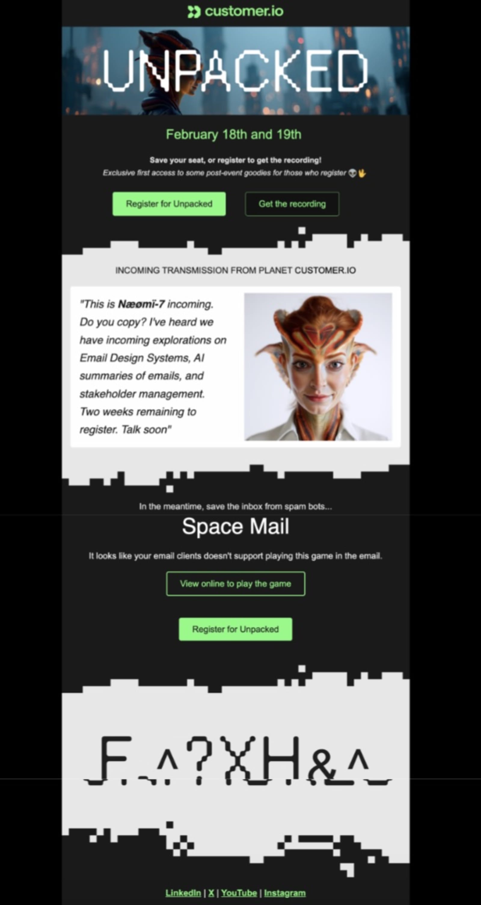 Unpacked event registration email