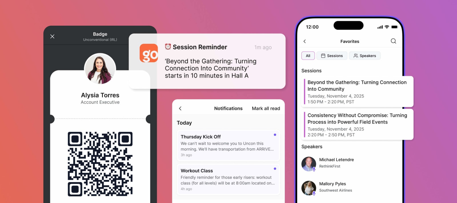 Go Attend app digital badge, agenda, and session reminder notification