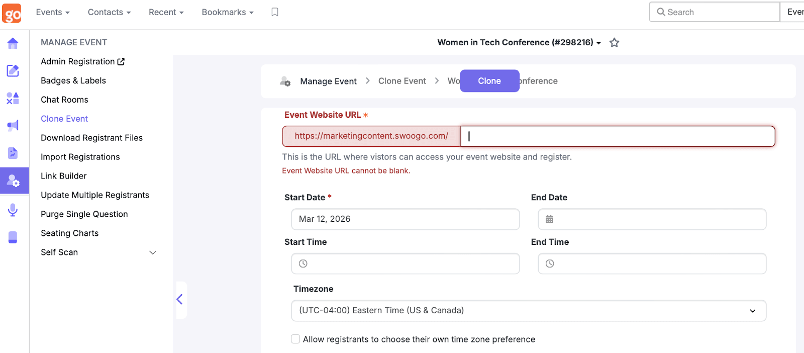 Swoogo’s cloning feature makes it easy to implement A/B tests and apply it to endless events in the future.