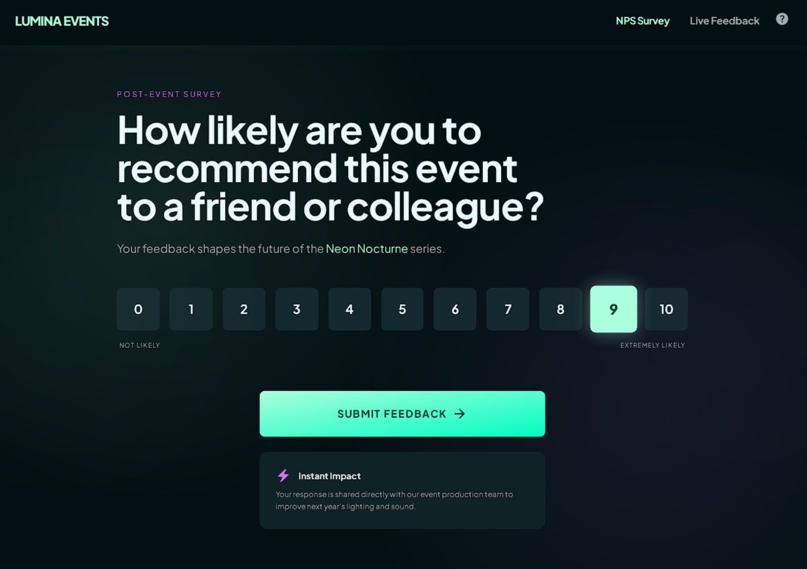 An example of an NPS event survey user interface