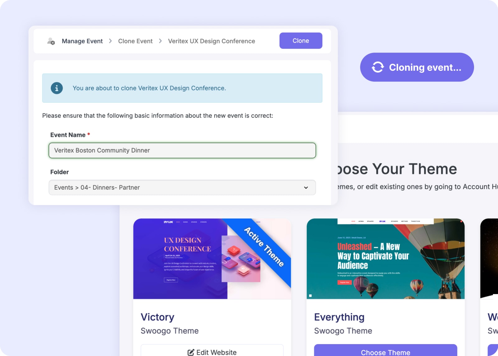 Swoogo event software feature that lets users clone events to launch fast.