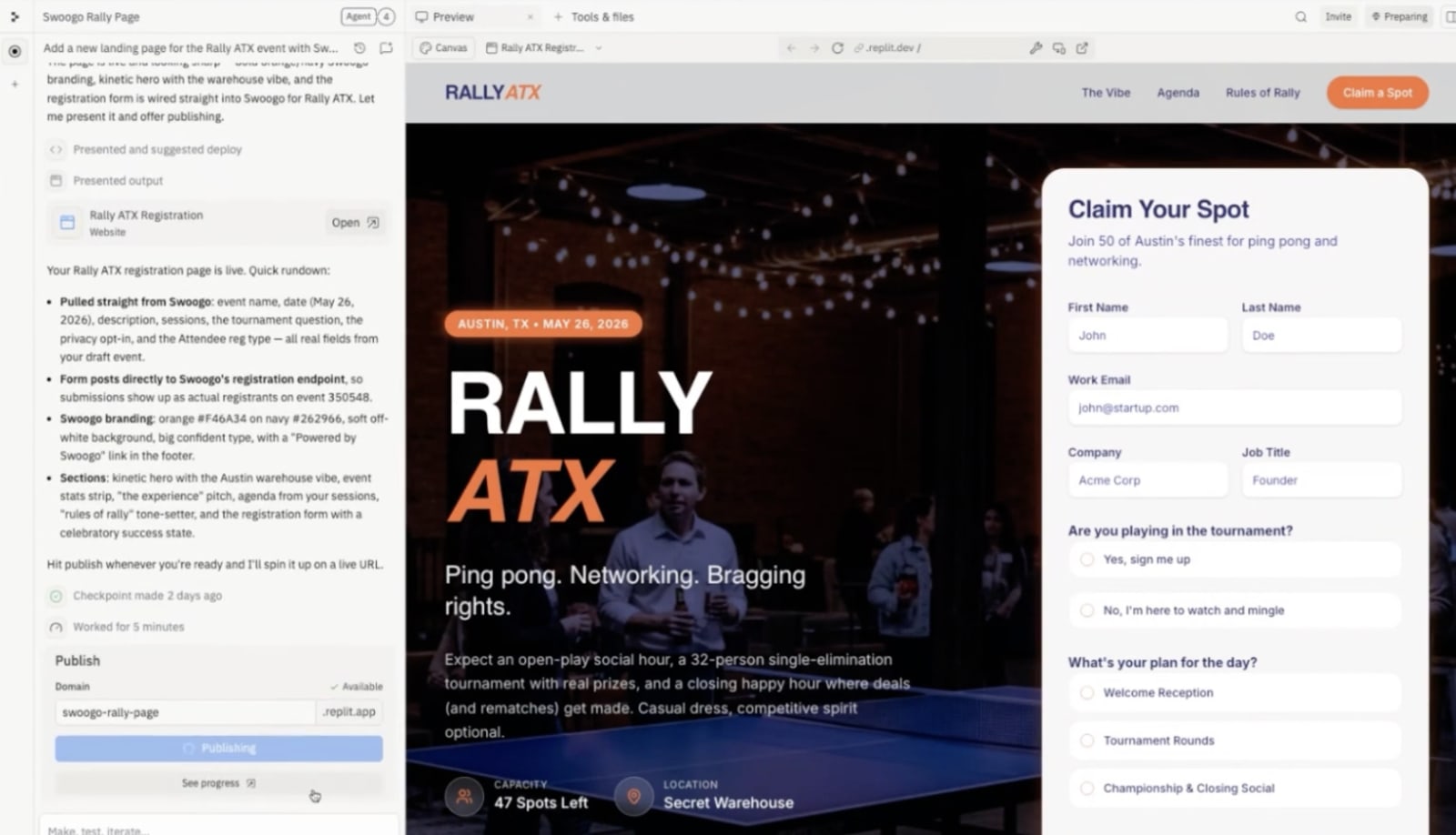 How to publish your vibe-coded event landing page with Swoogo