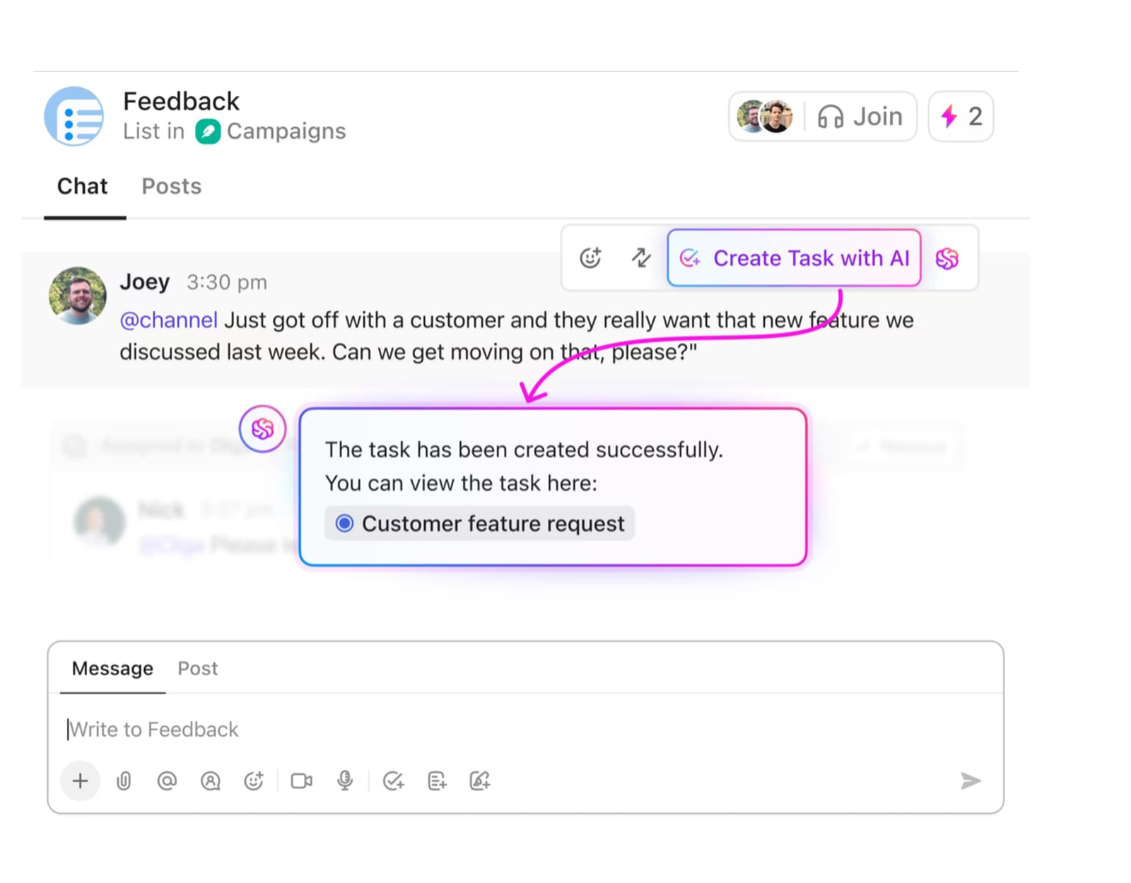 ClickUp's AI can automate task generation for event marketers