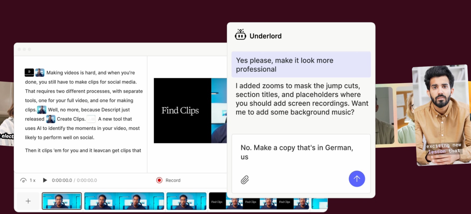 Descript's conversational AI editing platform.