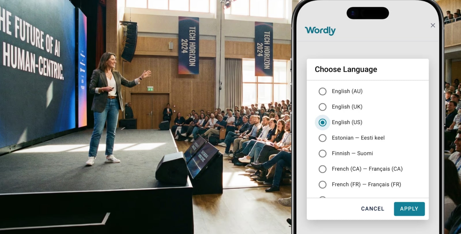 Wordly's live event AI transcription can offer translation and interpretation for multilingual events.