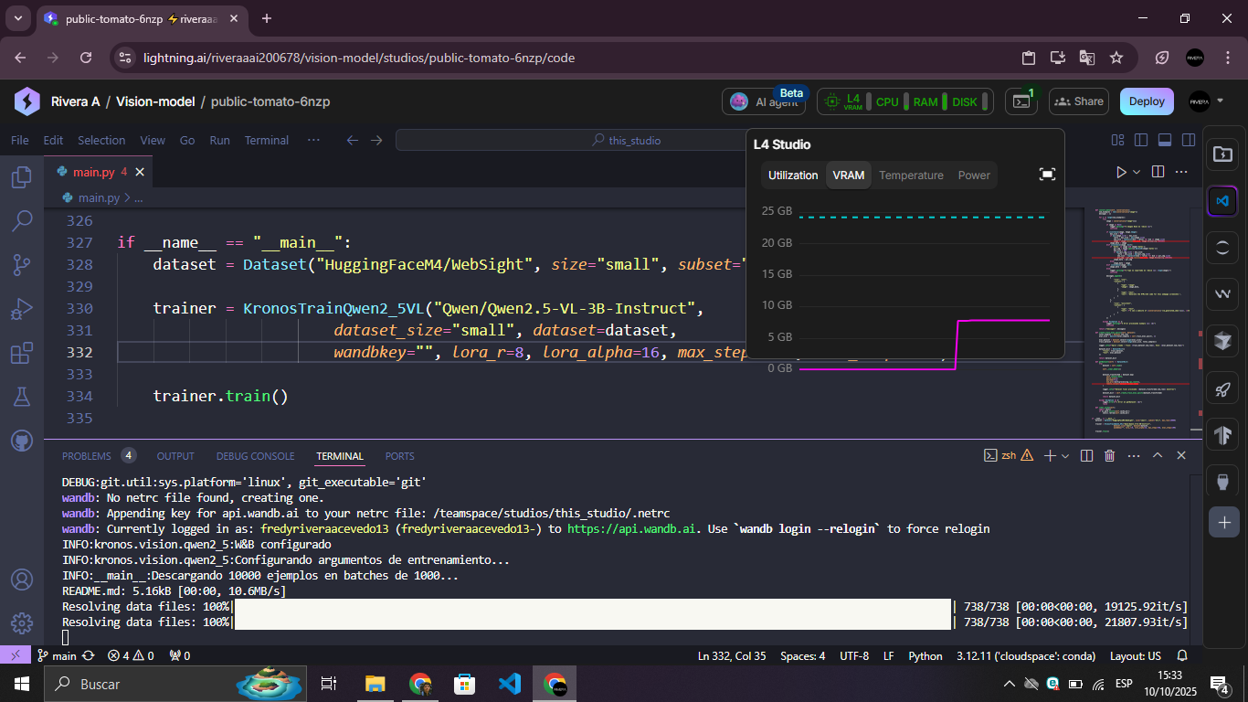 Memory usage at the start of training