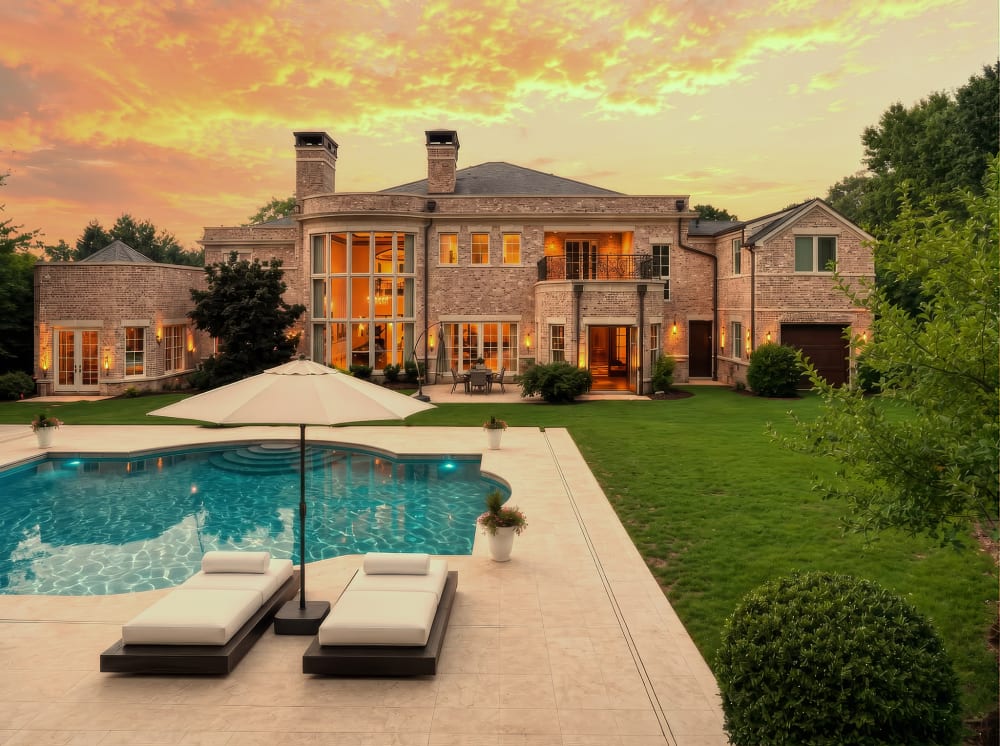 Pool and rear terrace at sunset at Fauzan Country Club