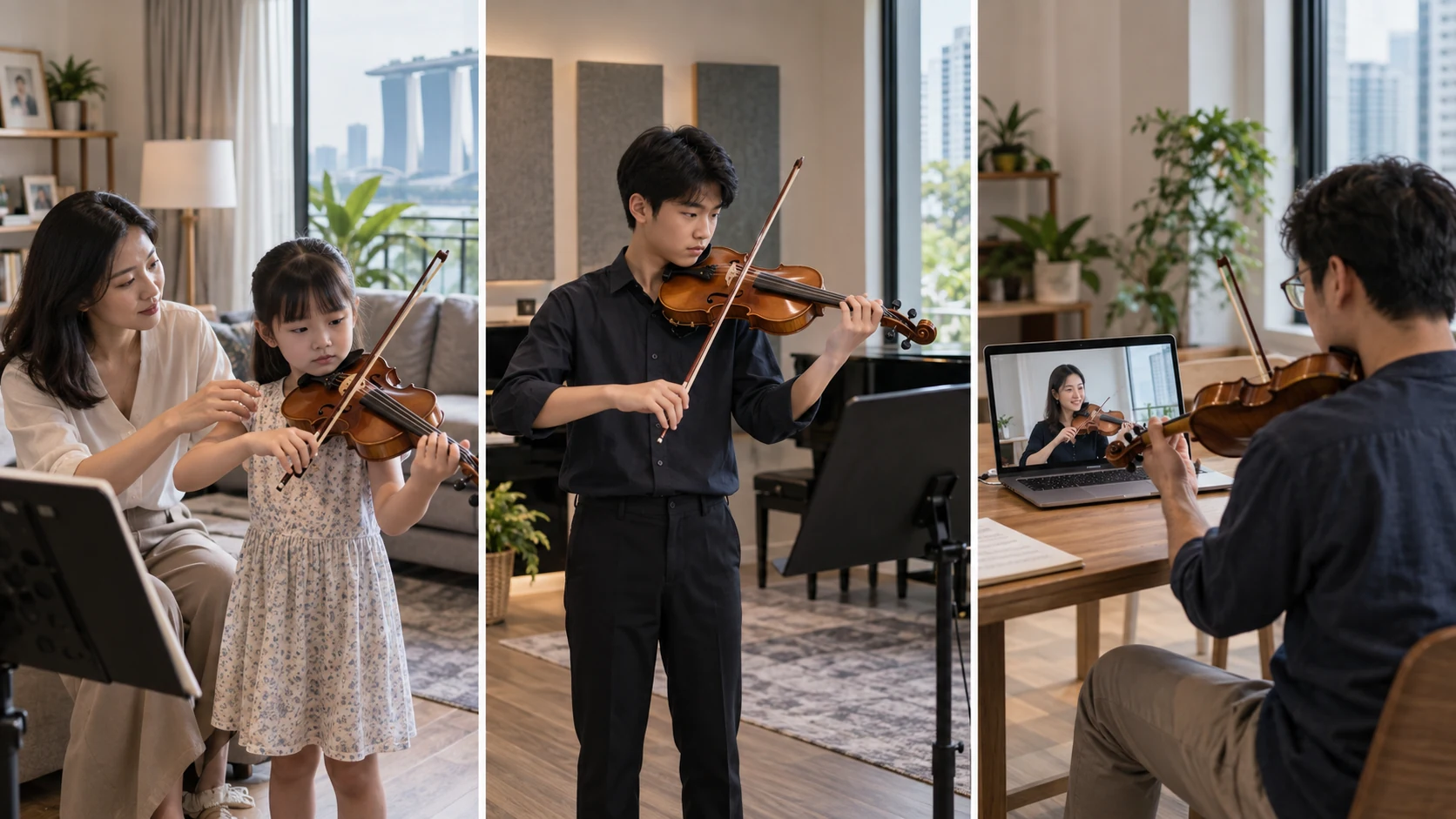 Home, studio and online violin lesson options