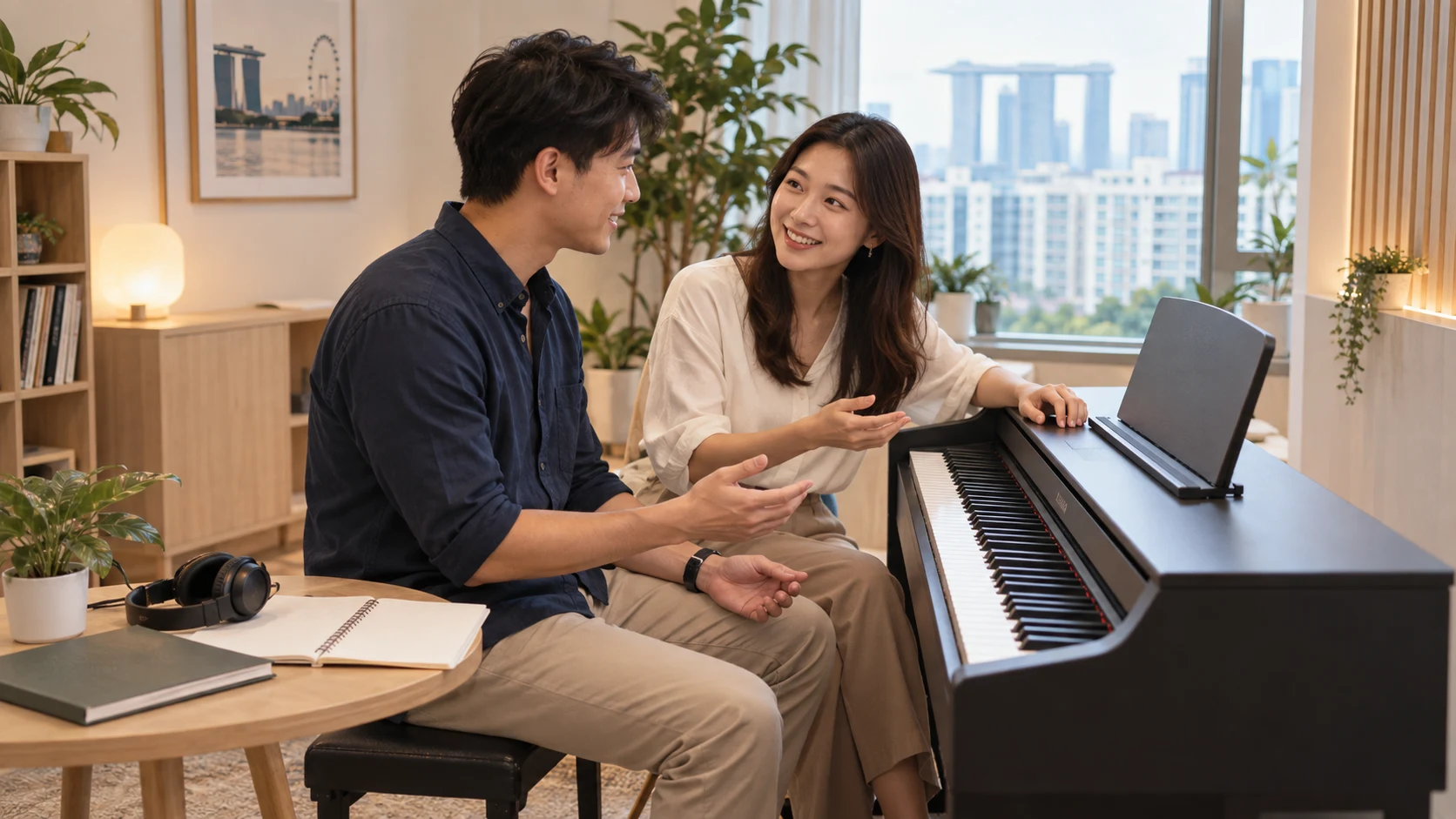 Piano teacher discussing a learner's musical goals