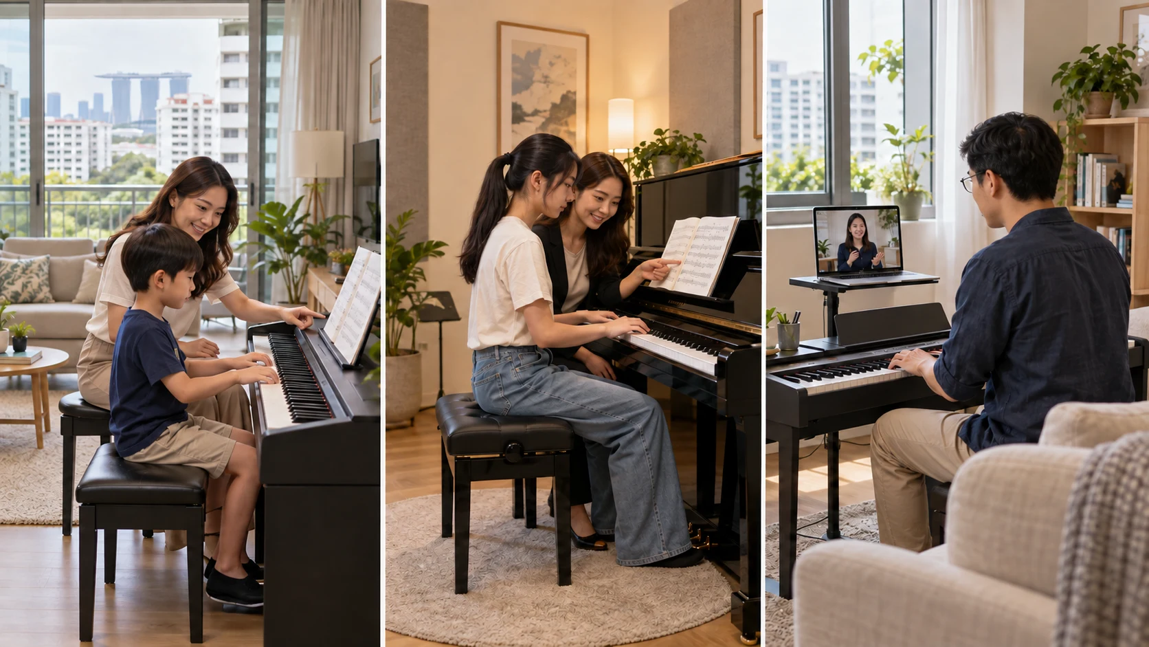 Home, studio and online piano lesson settings in Singapore