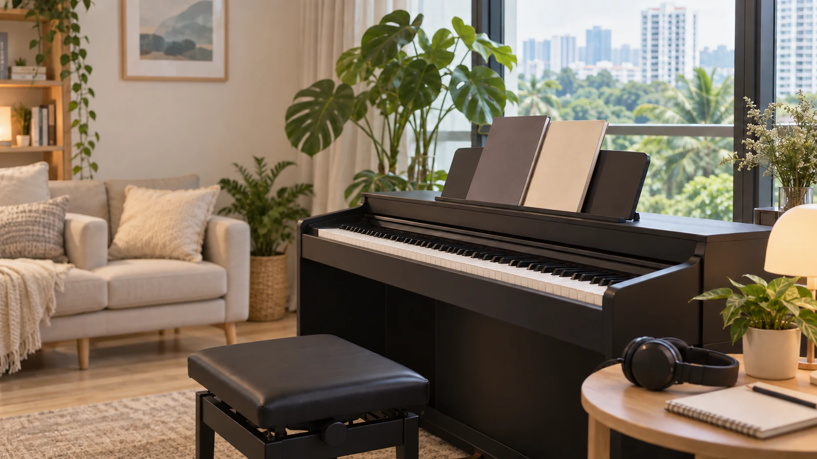 Digital piano, music books and practice materials for a beginner
