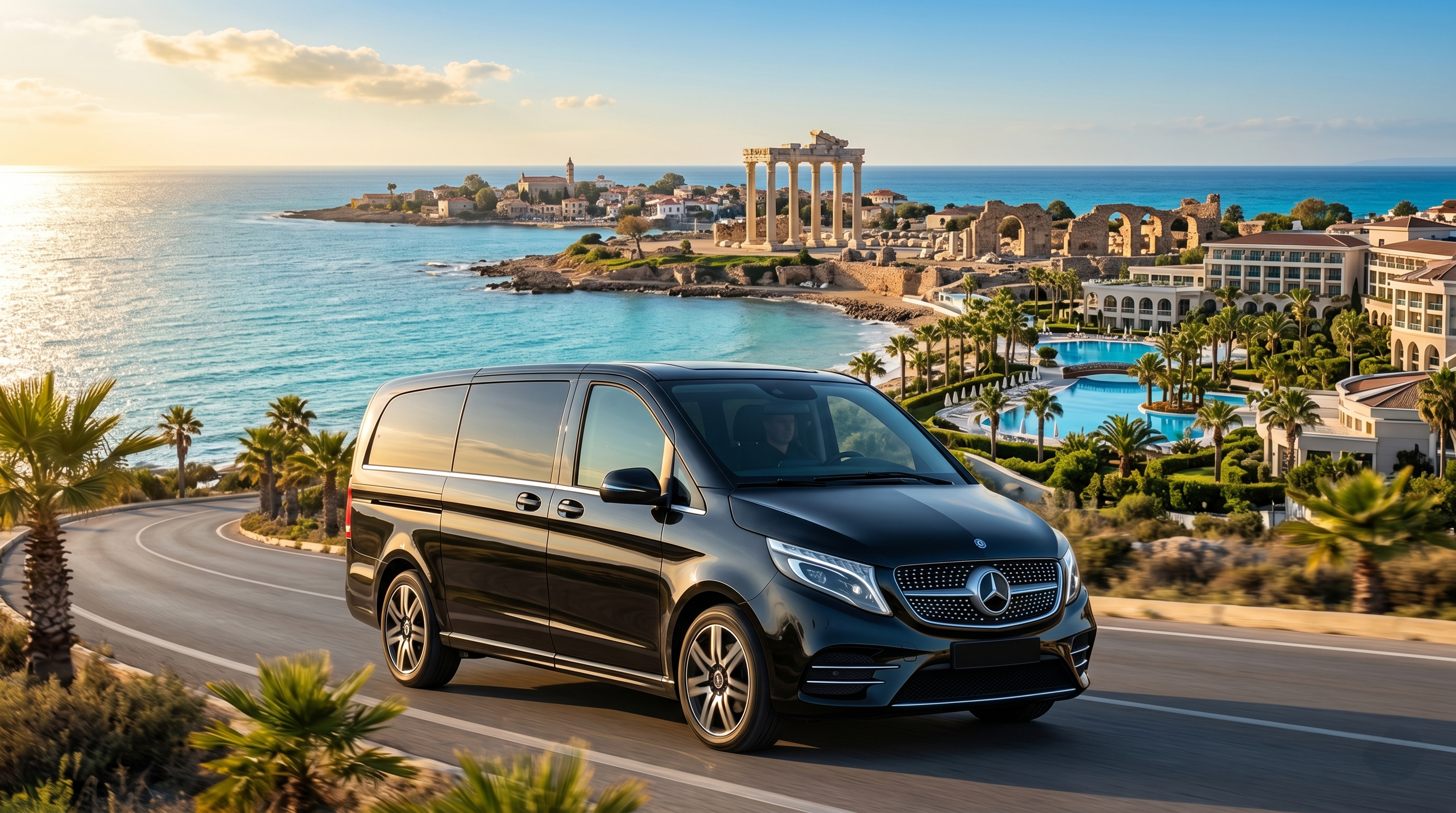 Private transfer from Antalya Airport AYT to Side with luxury VIP vehicle