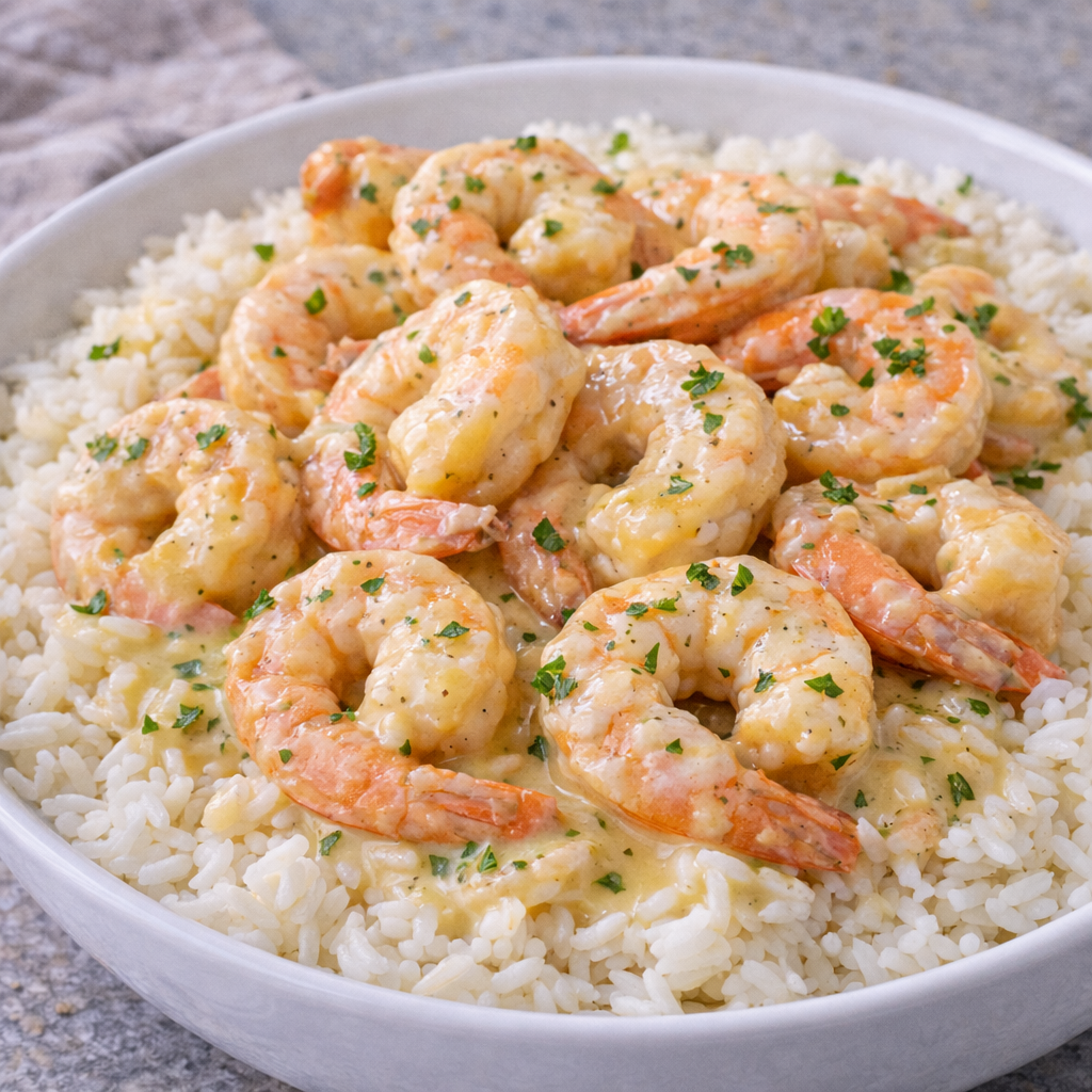 Creamy Garlic Butter Shrimp over Rice