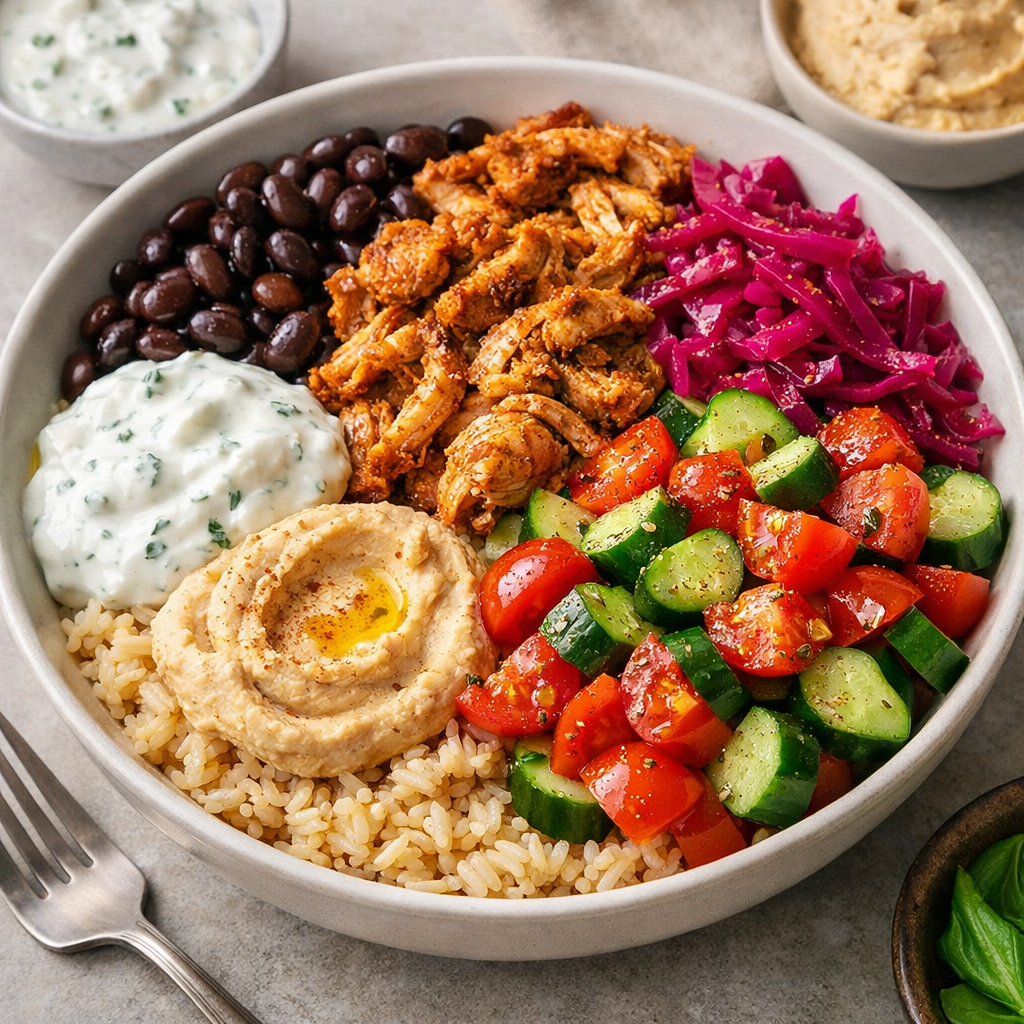 Mediterranean chicken rice bowl