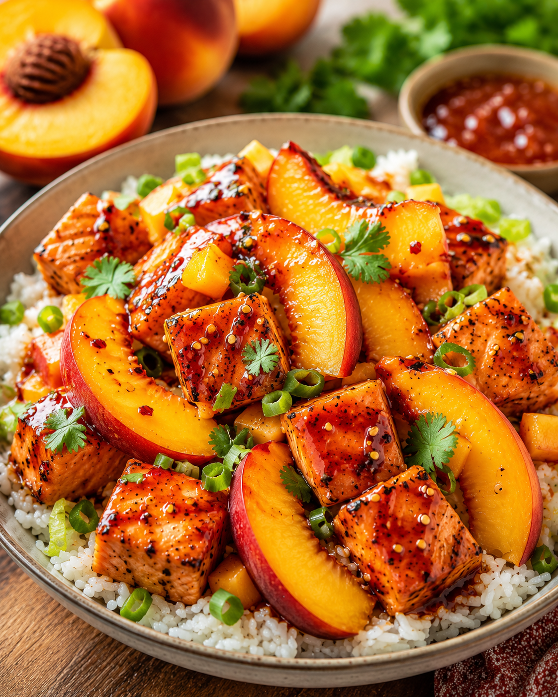 Peach-Chile Glazed Salmon Bites