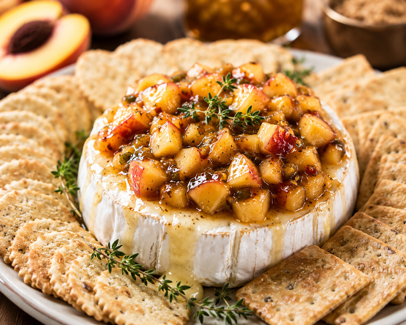 Baked Brie With Spicy Sweet Peaches