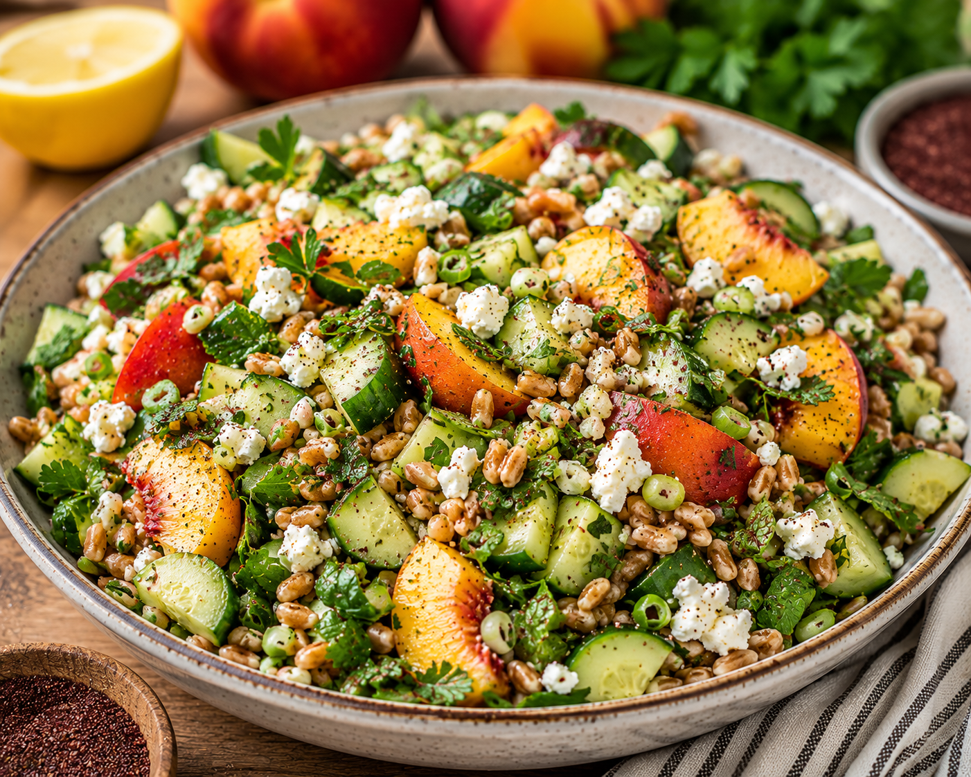 Peach and Cucumber Tabbouleh with Mint and Sumac