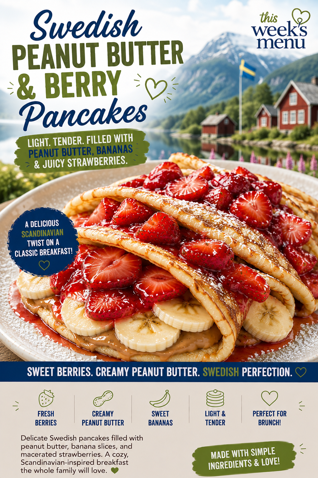 Swedish Peanut Butter & Berry Pancakes