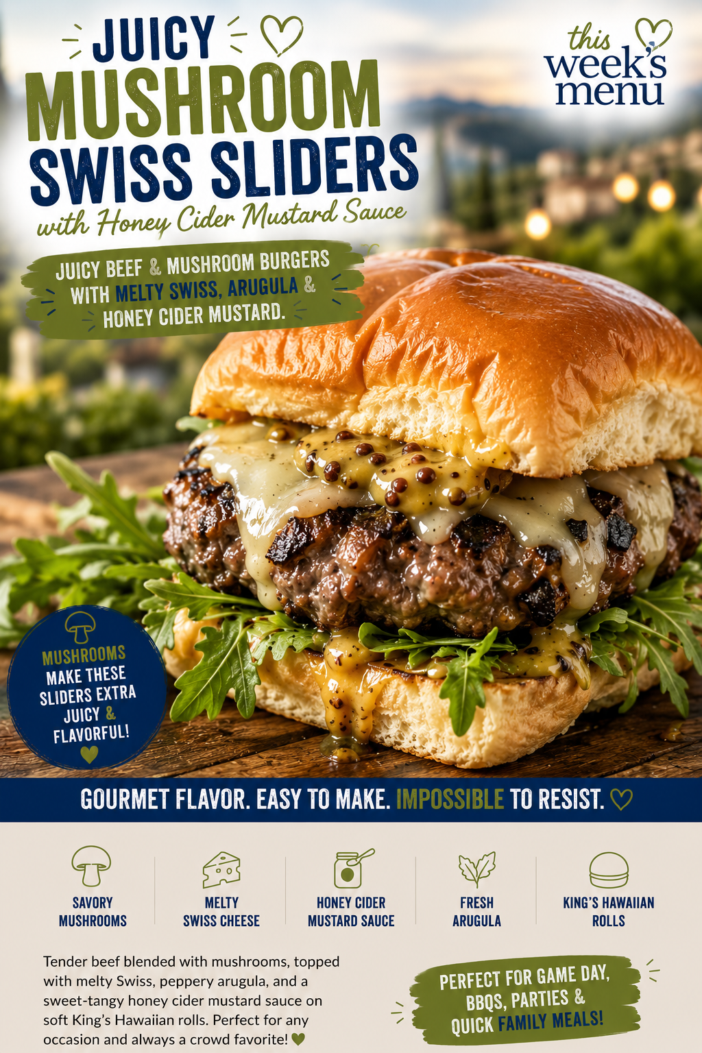 Backyard Mushroom Swiss Sliders