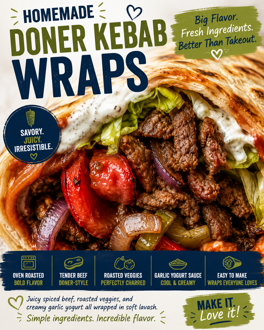 Homemade Doner Kebab Wraps with Easy Garlic Yogurt Sauce