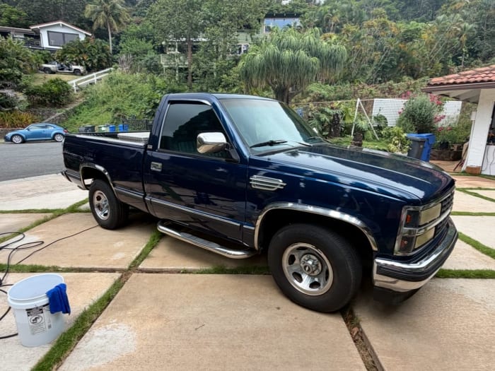 Classic blue Chevy pickup hand washed and detailed on Oahu