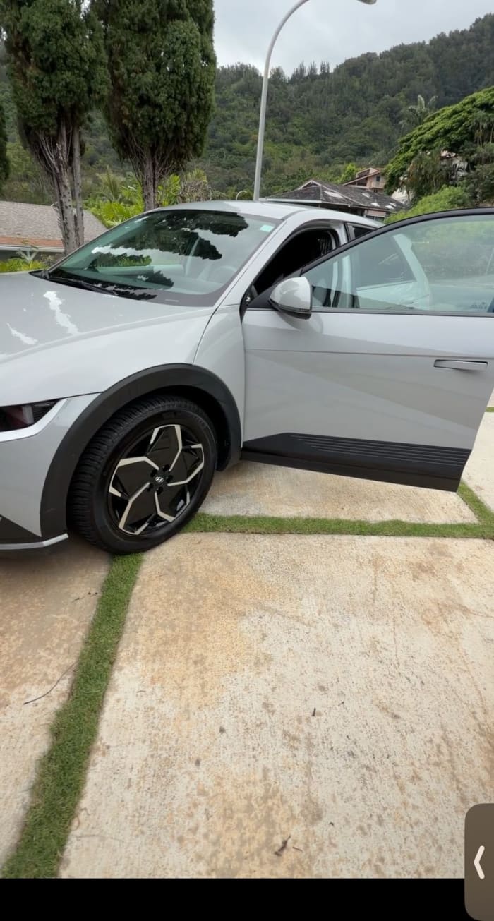 Hyundai Ioniq 5 after a full detail on an Oahu driveway