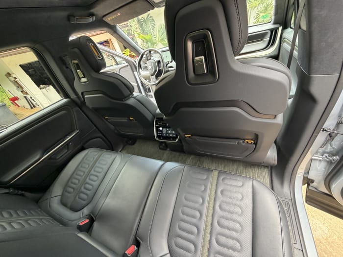 Rivian R1T rear cabin detailed, carpets and seats clean