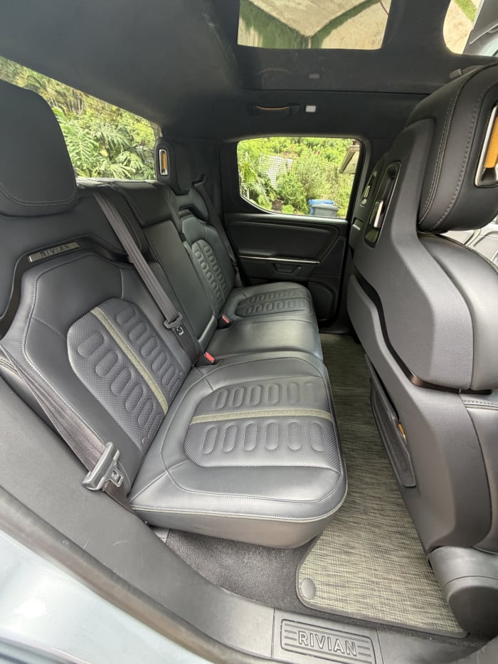Rivian R1T back seats after a full interior detail