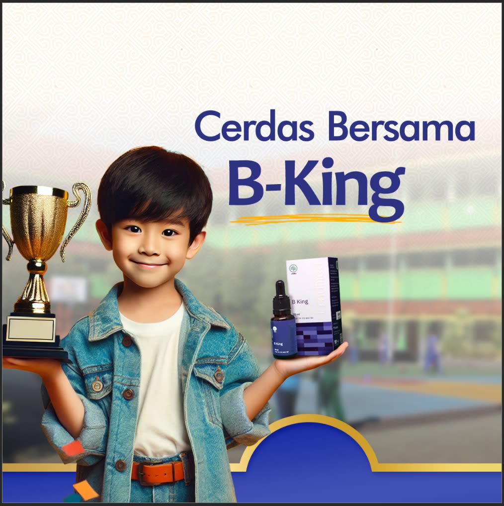 Child holding a trophy and herbal product