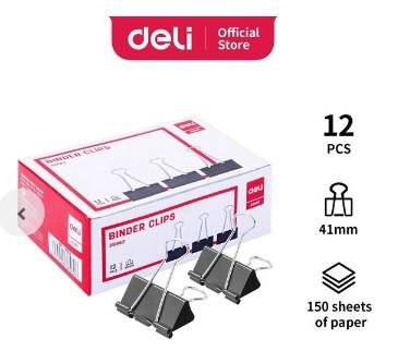 DELI 38562 Black Iron Clips 41mm 12 Pieces