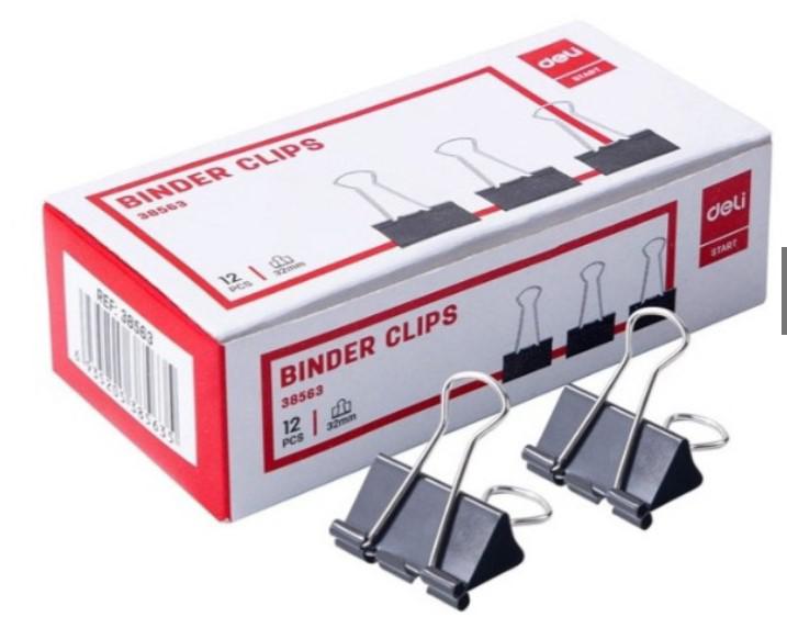 Black iron clips DELI 38563 32mm 12 pieces