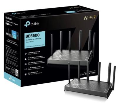 TP-Link Archer BE400 BE6500 Dual-Band Wi-Fi 7 Gigabit Mesh Router (6500Mbps / 6 High-Gain Antennas / 2.5G WAN/LAN Ports / MLO / WPA3)