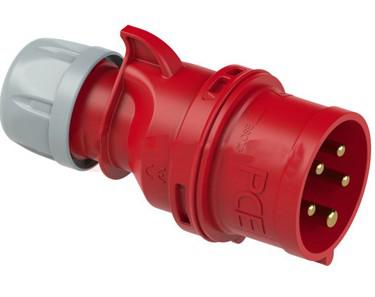 工業用 32A 5極 (3P+N+E) 400V 6h IP44 三相 5線 防雨・防塵 産業用プラグ F025-6 (赤色 IEC 60309 準拠 / 難燃性 耐衝撃ナイロン / 真鍮端子)