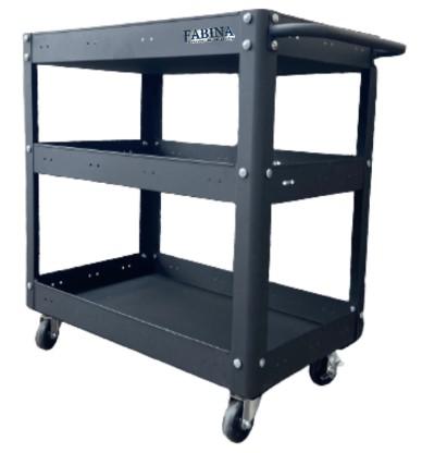 ファビナ FABINA FXTD3 工業用 3段 移動式 スチール ツールワゴン 整備台車 (800×450×850mm / 3段 深型トレイ / 耐荷重200kg / 4インチ ブレーキキャスター)