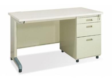 BS14H1-M 1400x700mm 现代钢木结构连体三抽屉职员办公桌 (25mm加厚防刮三聚氰胺台面 / 附带安全锁连体钢制抽屉柜)