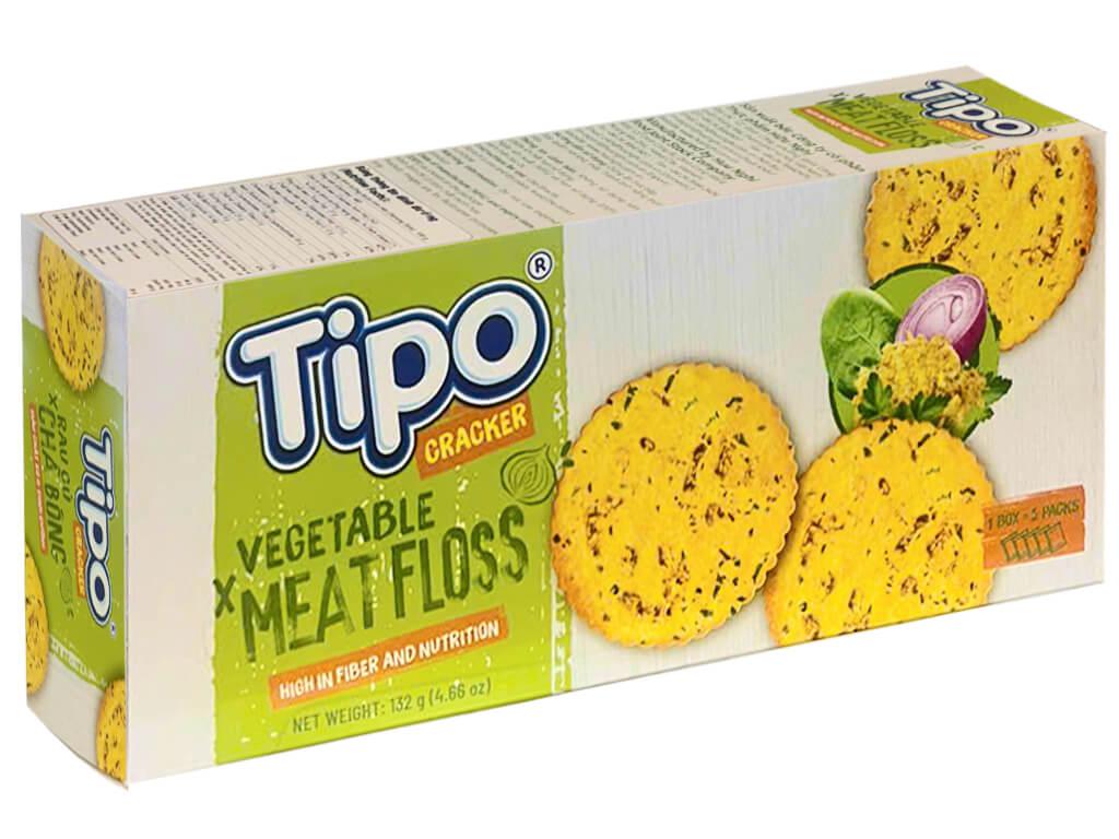 Tipo Vegetable & Chicken Floss Crispy Savory Crackers 132g Box (8-Vegetable Blend / Rich Savory Floss Topping / Low Trans Fat Snack)