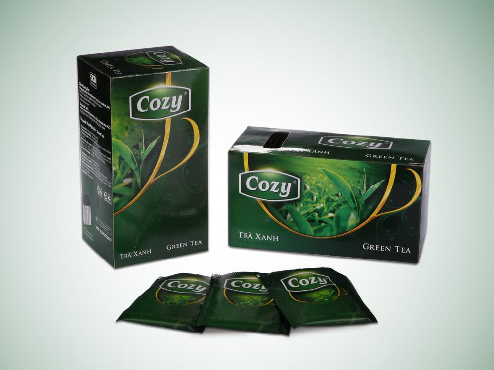 Cozy Premium Thai Nguyen Green Tea Bags (Box of 25 Enveloped Bags / 100% Pure Highland Green Tea / Antioxidant Rich)