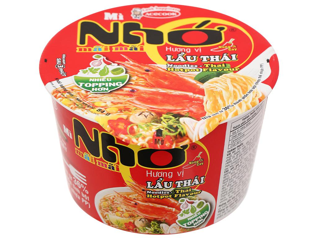 Nho Mai Mai Instant Thai Tom Yum Noodle Bowl 84g (Authentic Spicy & Sour Flavor / Chewy Noodles with Seasoning Sachets & Fork)