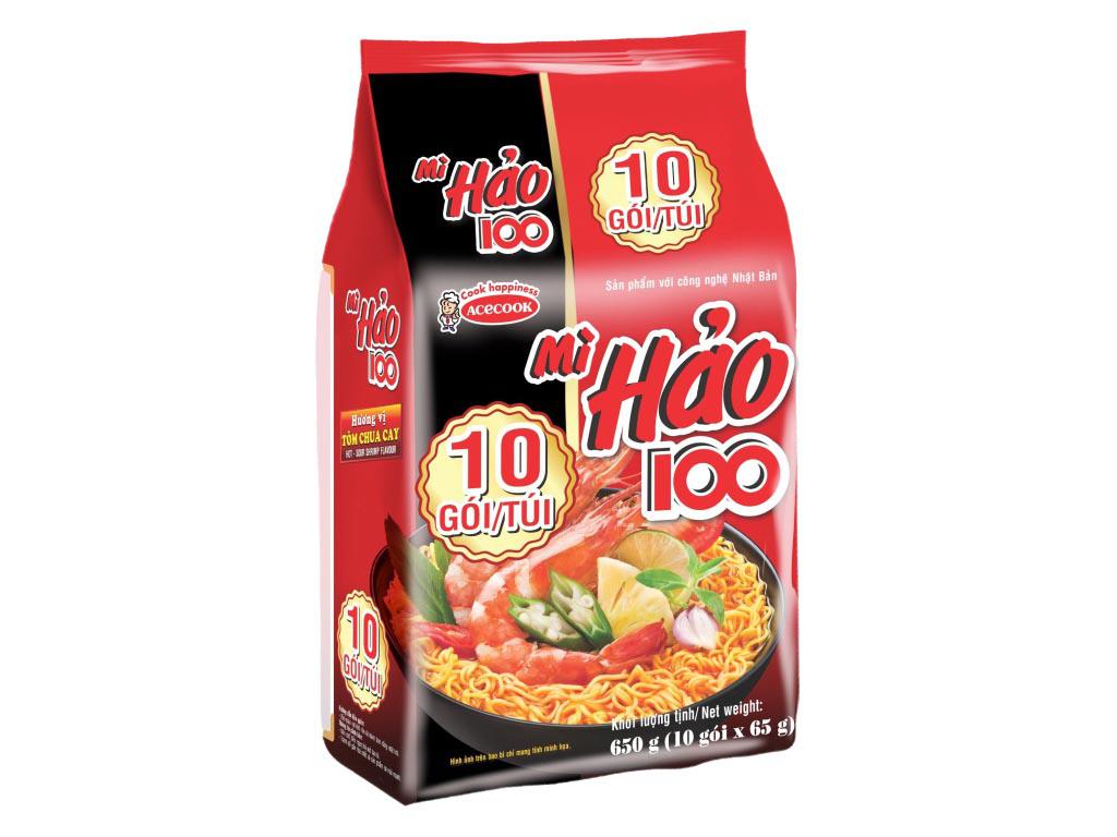 Pack of 10 Hao 100 Hot and Sour Shrimp Instant Noodles 65g