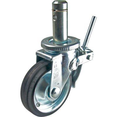 D120 120mm 建設足場用 キャスター 重荷重用 ダブルストッパー付き (パイプ径Ø34mm対応 / ソリッドゴム車輪 / 許容荷重 320kg/セット)