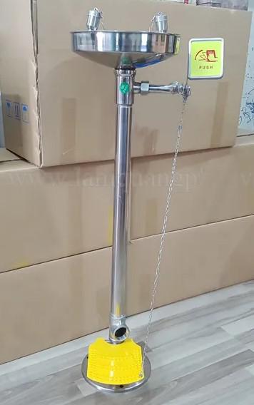 스탠드형 긴급 세안기 SUS304 스테인리스 안구 세척기 (ANSI Z358.1 인증 / 30cm 세안 볼 / 핸드 푸시 밸브 / 화학 실험실 비상 안전 설비)