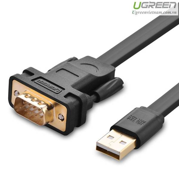 UGREEN 20218 2m フラット USB to RS-232 シリアル 変換ケーブル DB9 (英国 FTDI FT232 産業用チップセット搭載)