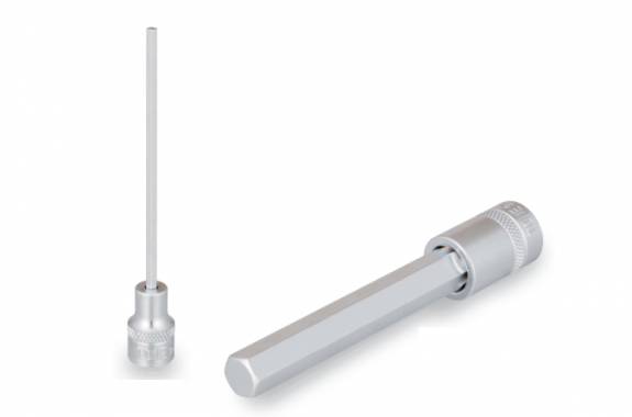 TONE 2H-03L 3.0mm 1/4" Drive Extra-Long Hexagon Socket Bit L=100mm (Chrome Vanadium & S2 Steel / Mirror Chrome / Made in Japan)