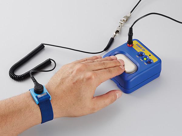 白光 HAKKO 伸縮性 導電布 静電気防止 リストストラップ (1MΩ電流制限抵抗付き カールコード アース線 / EPA対応)