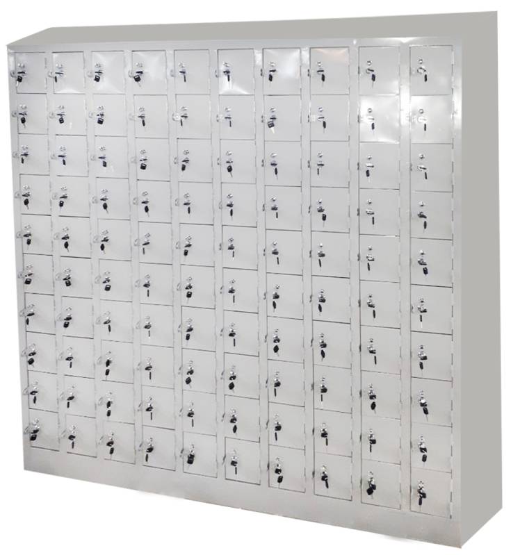 TM100S 100门 集中式钢制员工手机安全储物柜 (独立密码/机械锁 / 840x250x1800mm)