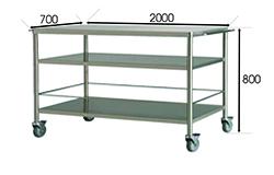 BTM2000I-DD 2000×700×800mm SUS304 オールステンレス製 移動式 作業台 ワークテーブル (天板厚2.0mm / キャスター付 / 耐荷重600kg)
