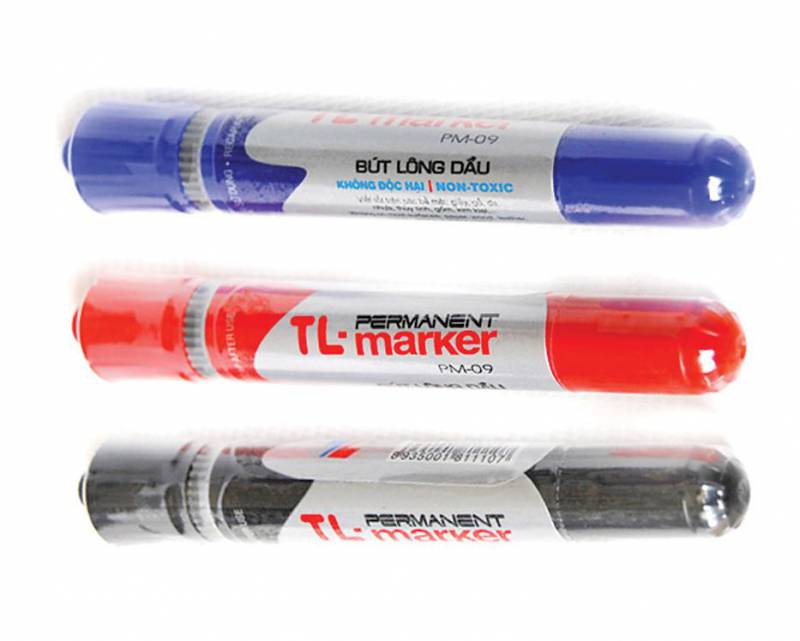 티엔롱 Thien Long PM-09 레드 트윈 팁 유성 매직 마카펜 (세필 0.8mm + 사각 6mm / 10자루 1박스 / 방수 속건성)